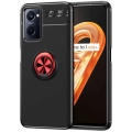 Oppo A96 4G Kılıf Renkli Silikon Yüzüklü Standlı Auto Focus Ravel Kapak - Kırmızı - Siyah