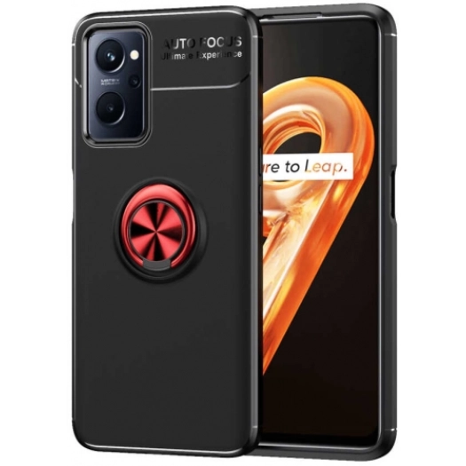 Oppo A96 4G Kılıf Renkli Silikon Yüzüklü Standlı Auto Focus Ravel Kapak - Kırmızı - Siyah