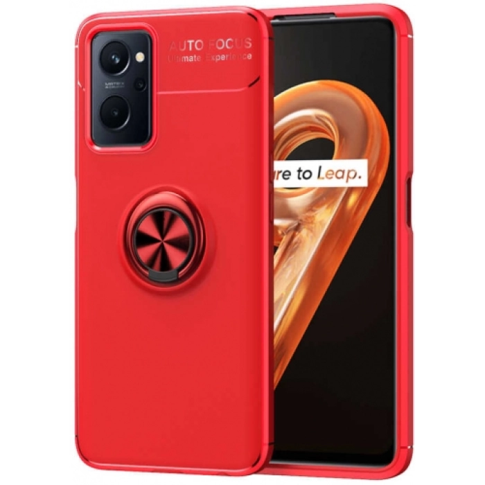 Oppo A96 4G Kılıf Renkli Silikon Yüzüklü Standlı Auto Focus Ravel Kapak - Kırmızı