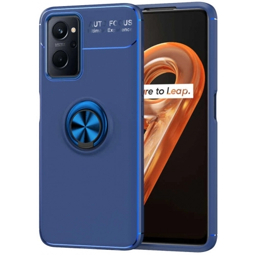 Oppo A96 4G Kılıf Renkli Silikon Yüzüklü Standlı Auto Focus Ravel Kapak - Mavi
