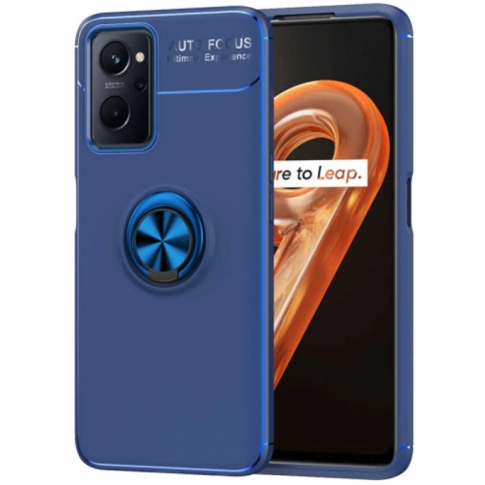 Oppo A96 4G Kılıf Renkli Silikon Yüzüklü Standlı Auto Focus Ravel Kapak - Mavi