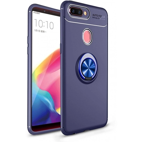 Oppo AX7 Kılıf Renkli Silikon Yüzüklü Standlı Auto Focus Ravel Kapak - Mavi