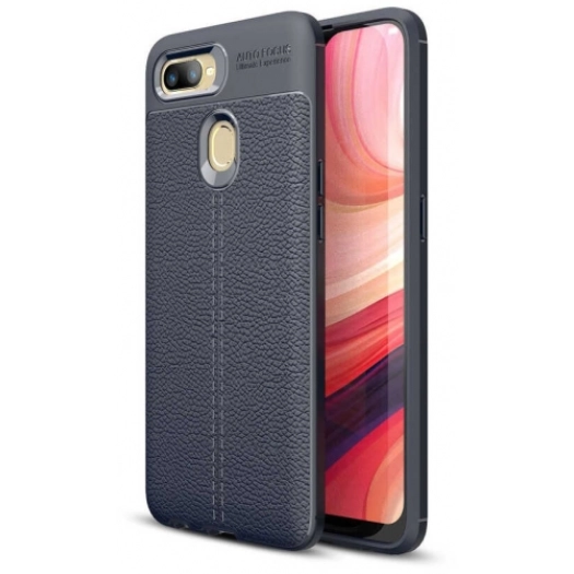 Oppo AX7 Kılıf Deri Görünümlü Lüks Parmak İzi Bırakmaz Niss Silikon Kapak - Lacivert