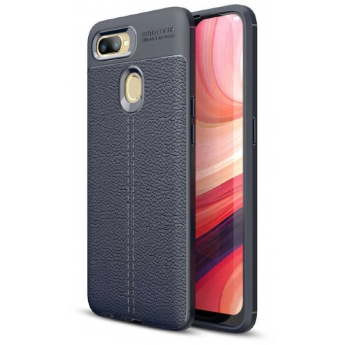 Oppo AX7 Kılıf Deri Görünümlü Lüks Parmak İzi Bırakmaz Niss Silikon Kapak - Lacivert