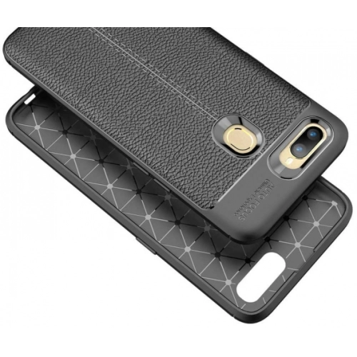 Oppo AX7 Kılıf Deri Görünümlü Lüks Parmak İzi Bırakmaz Niss Silikon Kapak - Siyah