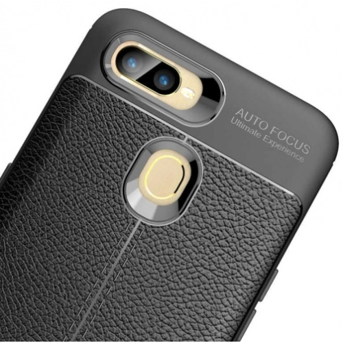 Oppo AX7 Kılıf Deri Görünümlü Lüks Parmak İzi Bırakmaz Niss Silikon Kapak - Siyah