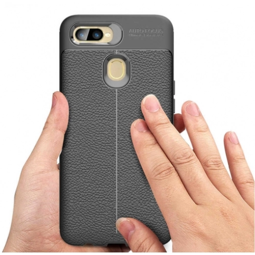 Oppo AX7 Kılıf Deri Görünümlü Lüks Parmak İzi Bırakmaz Niss Silikon Kapak - Siyah