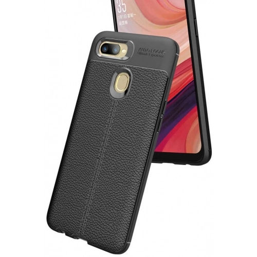 Oppo AX7 Kılıf Deri Görünümlü Lüks Parmak İzi Bırakmaz Niss Silikon Kapak - Siyah