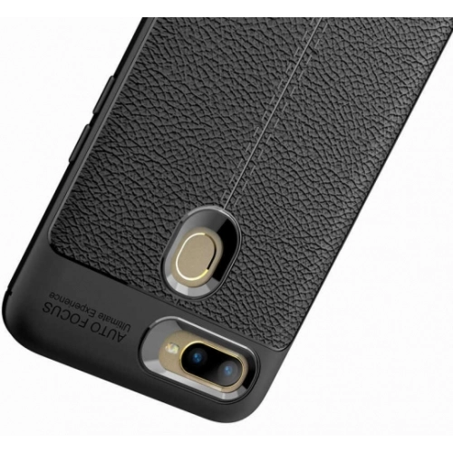 Oppo AX7 Kılıf Deri Görünümlü Lüks Parmak İzi Bırakmaz Niss Silikon Kapak - Siyah