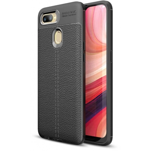 Oppo AX7 Kılıf Deri Görünümlü Lüks Parmak İzi Bırakmaz Niss Silikon Kapak - Siyah