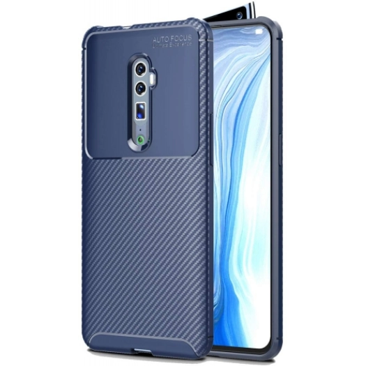 Oppo Reno 10x Zoom Kılıf Silikon Parmak İzi Bırakmayan Karbon Soft Negro Kapak - Lacivert