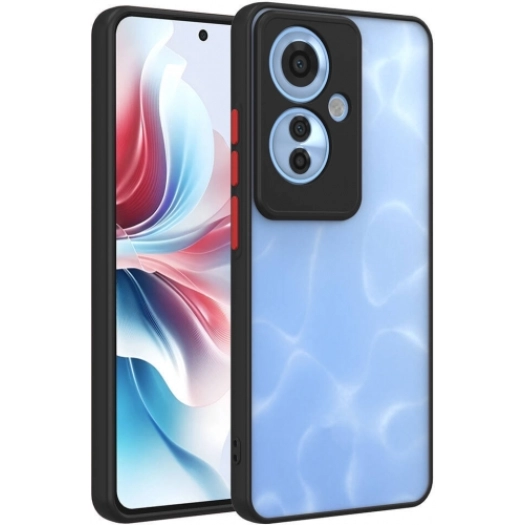 Oppo Reno 11F 5G Kılıf Kamera Korumalı Arkası Şeffaf Mat Silikon Kapak - Siyah