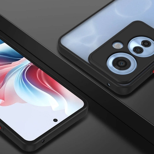 Oppo Reno 11F 5G Kılıf Kamera Korumalı Arkası Şeffaf Mat Silikon Kapak - Siyah