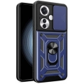 Oppo Reno 11F 5G Kılıf Zırhlı Standlı Silikon Sürgülü Kamera Korumalı Tank Kapak - Mavi