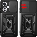 Oppo Reno 11F 5G Kılıf Zırhlı Standlı Silikon Sürgülü Kamera Korumalı Tank Kapak - Siyah