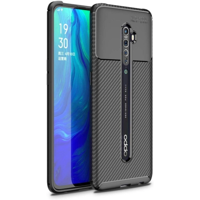 Oppo Reno 2 Kılıf Silikon Parmak İzi Bırakmayan Karbon Soft Negro Kapak - Siyah