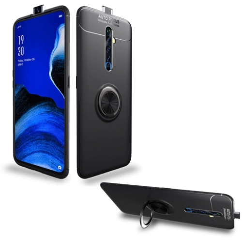 Oppo Reno 2z Kılıf Renkli Silikon Yüzüklü Standlı Auto Focus Ravel Kapak - Kırmızı