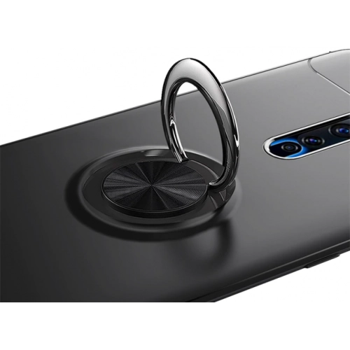 Oppo Reno 2z Kılıf Renkli Silikon Yüzüklü Standlı Auto Focus Ravel Kapak - Kırmızı - Siyah