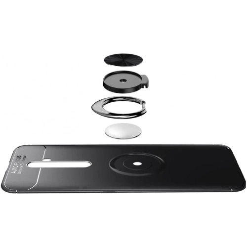 Oppo Reno 2z Kılıf Renkli Silikon Yüzüklü Standlı Auto Focus Ravel Kapak - Kırmızı - Siyah