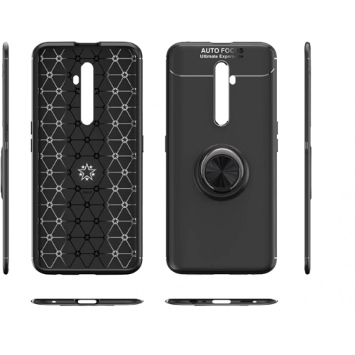 Oppo Reno 2z Kılıf Renkli Silikon Yüzüklü Standlı Auto Focus Ravel Kapak - Mavi - Siyah