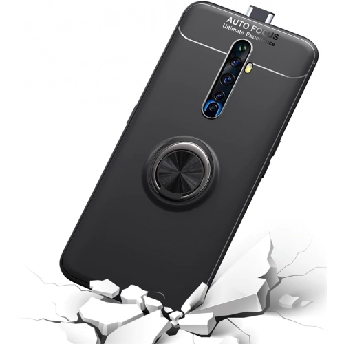 Oppo Reno 2z Kılıf Renkli Silikon Yüzüklü Standlı Auto Focus Ravel Kapak - Siyah