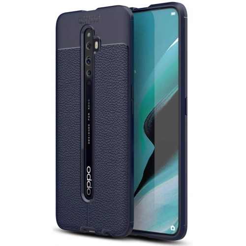 Oppo Reno 2z Kılıf Deri Görünümlü Lüks Parmak İzi Bırakmaz Niss Silikon Kapak - Lacivert