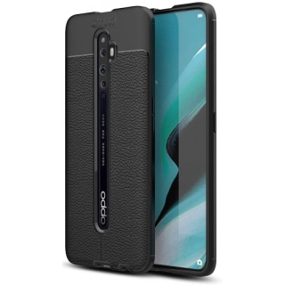 Oppo Reno 2z Kılıf Deri Görünümlü Lüks Parmak İzi Bırakmaz Niss Silikon Kapak - Siyah
