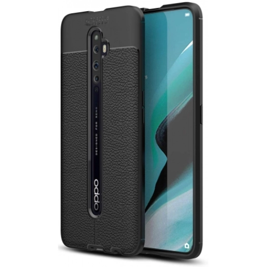 Oppo Reno 2z Kılıf Deri Görünümlü Lüks Parmak İzi Bırakmaz Niss Silikon Kapak - Siyah