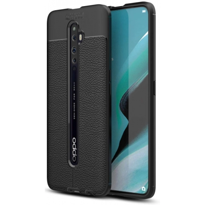 Oppo Reno 2z Kılıf Deri Görünümlü Lüks Parmak İzi Bırakmaz Niss Silikon Kapak - Siyah