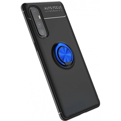 Oppo Reno 3 Pro Kılıf Renkli Silikon Yüzüklü Standlı Auto Focus Ravel Kapak - Mavi - Siyah