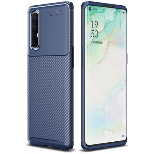 Oppo Reno 3 Pro Kılıf Silikon Parmak İzi Bırakmayan Karbon Soft Negro Kapak - Lacivert