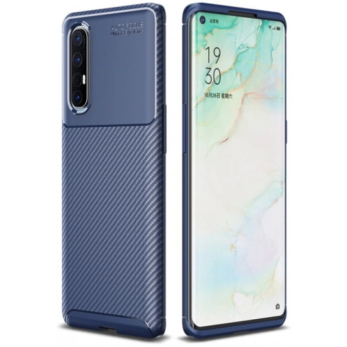Oppo Reno 3 Pro Kılıf Silikon Parmak İzi Bırakmayan Karbon Soft Negro Kapak - Lacivert