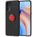 Oppo Reno 4 Kılıf Renkli Silikon Yüzüklü Standlı Auto Focus Ravel Kapak - Kırmızı - Siyah