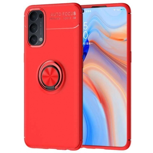 Oppo Reno 4 Kılıf Renkli Silikon Yüzüklü Standlı Auto Focus Ravel Kapak - Kırmızı