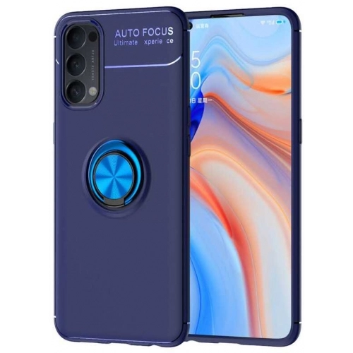Oppo Reno 4 Kılıf Renkli Silikon Yüzüklü Standlı Auto Focus Ravel Kapak - Mavi