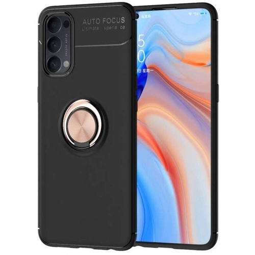 Oppo Reno 4 Kılıf Renkli Silikon Yüzüklü Standlı Auto Focus Ravel Kapak - Rose Gold