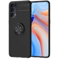 Oppo Reno 4 Kılıf Renkli Silikon Yüzüklü Standlı Auto Focus Ravel Kapak - Siyah