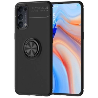 Oppo Reno 4 Kılıf Renkli Silikon Yüzüklü Standlı Auto Focus Ravel Kapak - Siyah