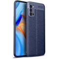 Oppo Reno 4 Kılıf Deri Görünümlü Lüks Parmak İzi Bırakmaz Niss Silikon Kapak - Lacivert