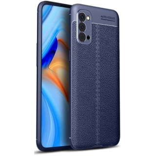 Oppo Reno 4 Kılıf Deri Görünümlü Lüks Parmak İzi Bırakmaz Niss Silikon Kapak - Lacivert