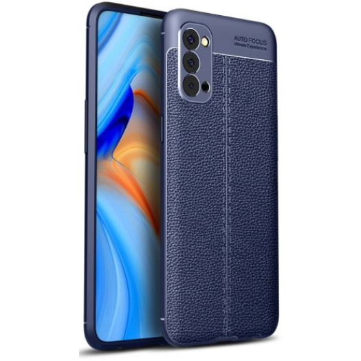 Oppo Reno 4 Kılıf Deri Görünümlü Lüks Parmak İzi Bırakmaz Niss Silikon Kapak - Lacivert