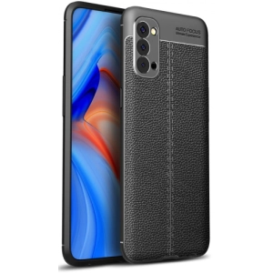 Oppo Reno 4 Kılıf Deri Görünümlü Lüks Parmak İzi Bırakmaz Niss Silikon Kapak - Siyah