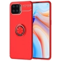 Oppo Reno 4 Lite Kılıf Renkli Silikon Yüzüklü Standlı Auto Focus Ravel Kapak - Kırmızı