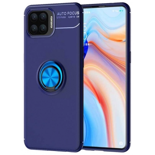 Oppo Reno 4 Lite Kılıf Renkli Silikon Yüzüklü Standlı Auto Focus Ravel Kapak - Mavi