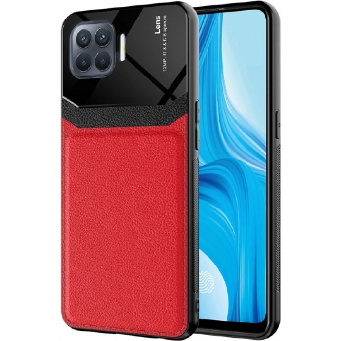 Oppo Reno 4 Lite Kılıf Deri Görünümlü Emiks Kapak - Kırmızı