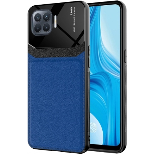 Oppo Reno 4 Lite Kılıf Deri Görünümlü Emiks Kapak - Mavi