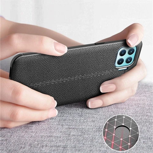 Oppo Reno 4 Lite Kılıf Deri Görünümlü Lüks Parmak İzi Bırakmaz Niss Silikon Kapak - Siyah