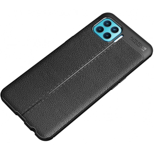 Oppo Reno 4 Lite Kılıf Deri Görünümlü Lüks Parmak İzi Bırakmaz Niss Silikon Kapak - Siyah