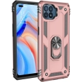 Oppo Reno 4 Lite Kılıf Silikon Zırhlı Standlı Yüzüklü Mıknatıslı Tank Kapak - Rose Gold