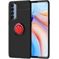Oppo Reno 4 Pro Kılıf Renkli Silikon Yüzüklü Standlı Auto Focus Ravel Kapak - Kırmızı - Siyah